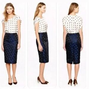 J Crew The Pencil Skirt navy on black polka dot size 0 skirt